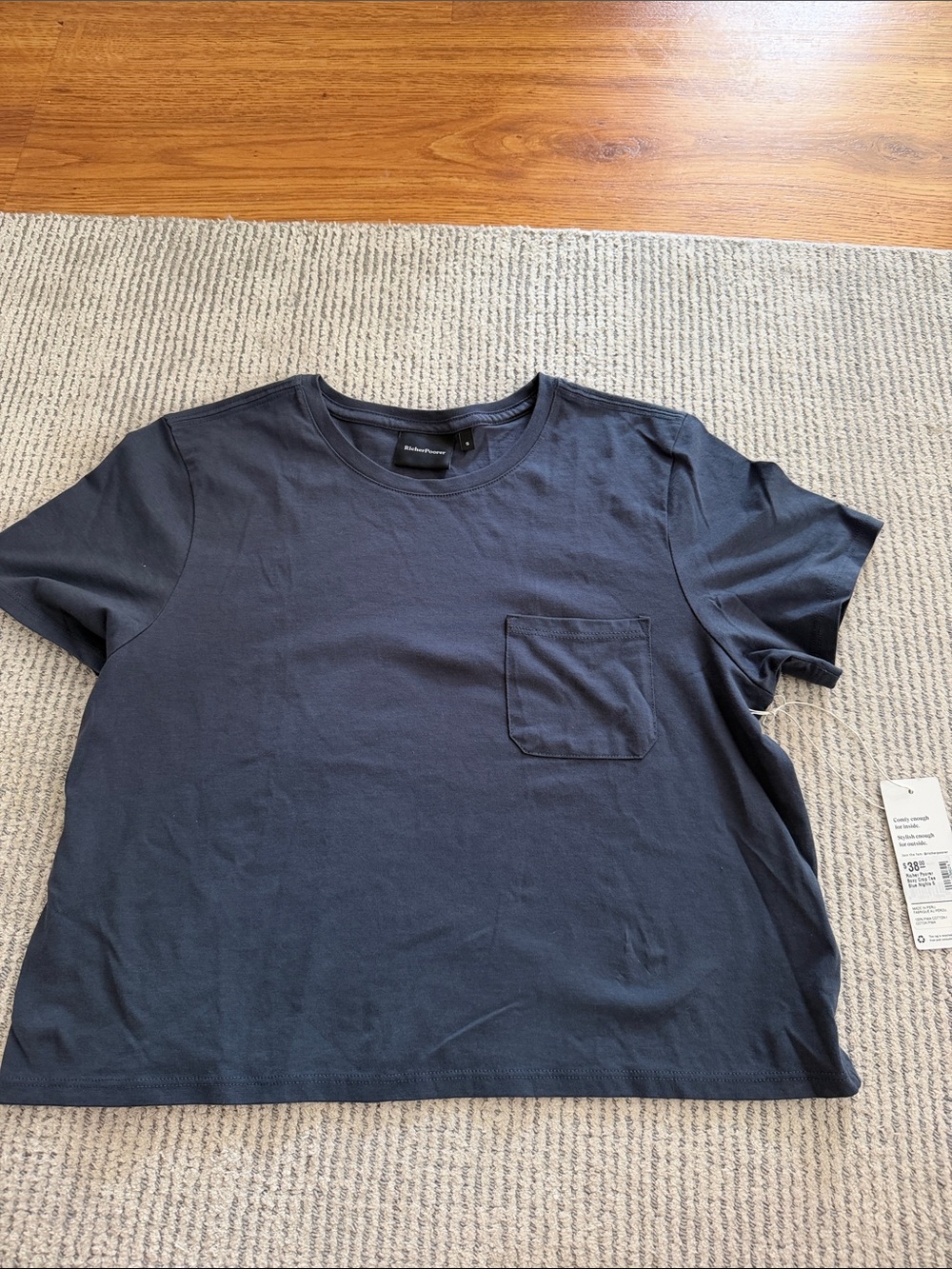 RicherPoorer Women’s navy cropped Pocket Crew Neck T-Shirt NWT